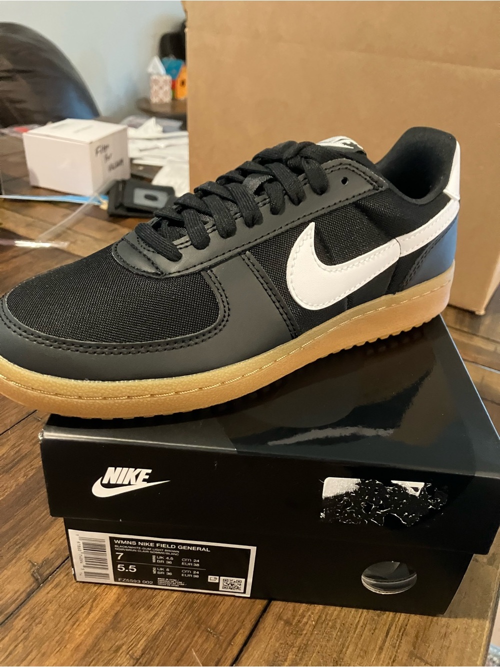 Nike Women’s Black and White Air Field General Low-Top Sneakers with Gum Sole - Picture 4 of 4